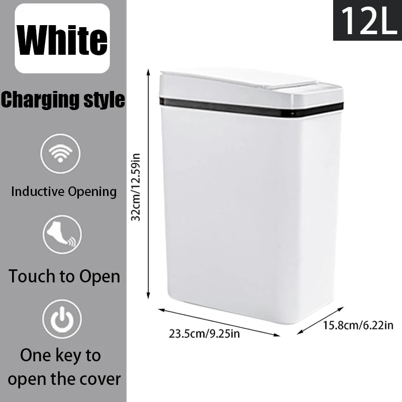 Lixeira Automática 12L com Sensor de Movimento – Tampa Inteligente para Banheiro, Cozinha, Quarto e Escritório