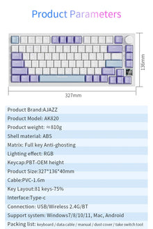 Teclado Mecânico Gamer AJAZZ AK820 / AK820 Pro 75%