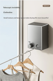 Varal Retrátil de Parede em Aço Inox – Corda Extensível para Secagem de Roupas com Economia de Espaço